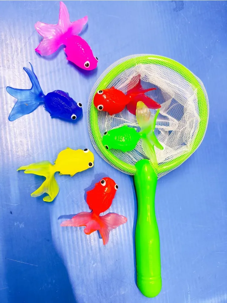 Jouet d'eau pour enfants, bouée de sauvetage Marine en caoutchouc souple, filet de poisson rouge, modèle de pêche, baignoire de natation, cadeau de vacances