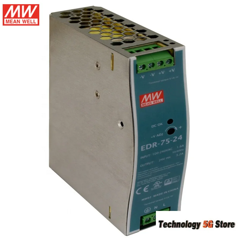 MEAN WELL EDR-75 EDR-120 EDR-150 75W 120W 150W DINレール取り付け型スイッチング電源 110V/220V AC入力 12V 24V 48V DC出力 電源ユニット