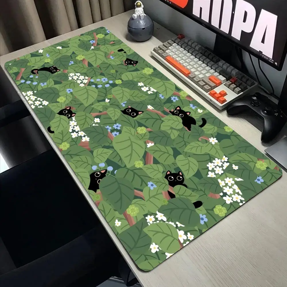 

Коврик для мыши с растениями и котом, большие компьютерные офисные игровые настольные коврики XXL, резиновые противоскользящие коврики для игровой клавиатуры, длинные настольные коврики