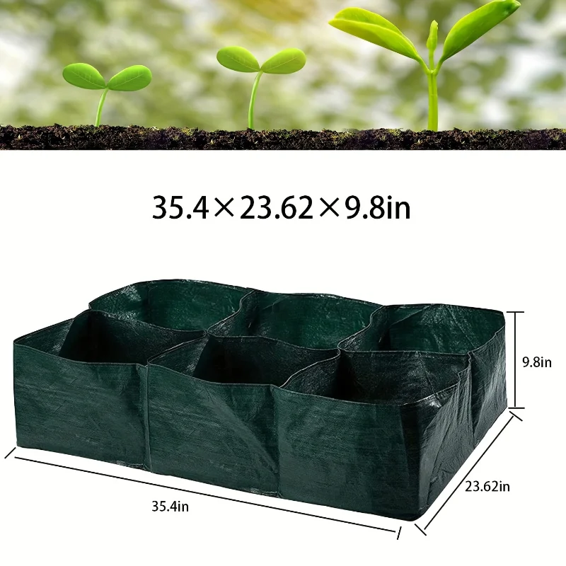 Garden Bed Garden Planting Bed Bag with 4/6 Partition Grids Square PE Flowerpot with Drain Holes Planting Container Planting Bag