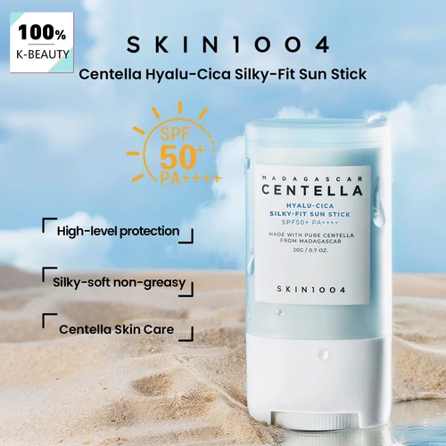 SKIN1004 Madagascar Centella Hyalu-Cica Bastón solar sedoso SPF50+ PA+++,Protección solar al aire libre,Portable,K-Beauty,maquillaje coreano