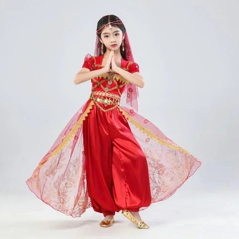 

2025Indian Dance Costume Female Children's Day Children's Xinjiang Dance Ethnic Dance Chorus Performance Princess Skirt