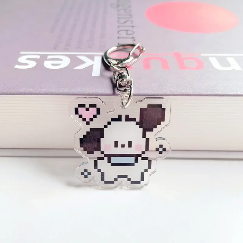 Olá kitty chaveiro sanrio jóias mymelody cinnamoroll pixel estilo chaveiro dos desenhos animados mochila pingente ornamentos presentes das crianças