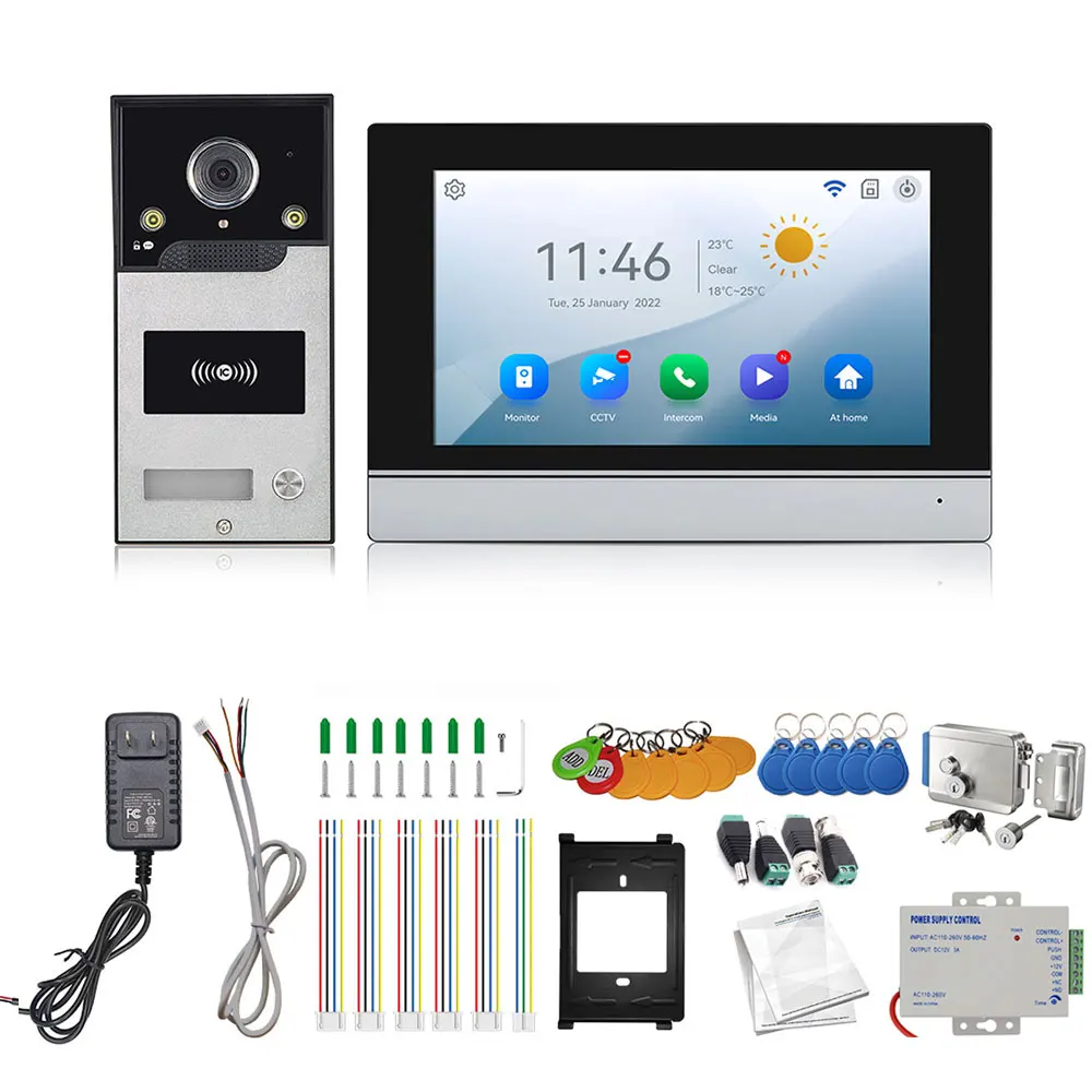 New Wifi Tuya 7 Inch Touch Screen Video Intercom Doorbell Camer Smart APP Home With RFID Electric Lock Access Control System