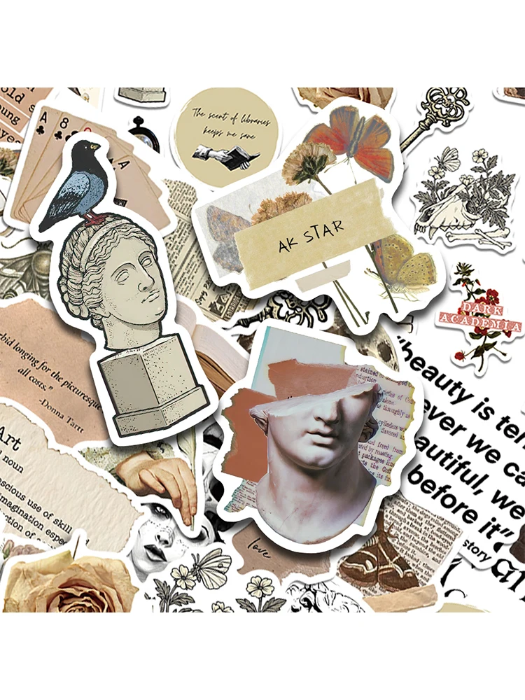 Autocollants imperméables Dark Academia pour étudiants, décalcomanies esthétiques pour téléphone, ordinateur portable, réfrigérateur, ordinateur portable, valise, 50 pièces