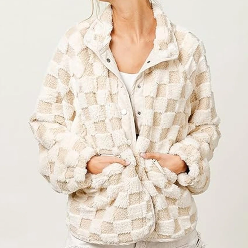 

Jackets For Women Black Checkered Wool Pattern Oversized Fit Jacket Women Stylish Outerwear Women's Jackets Business Casual