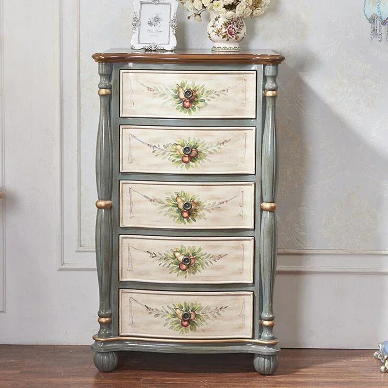 

N Solid Wood Chest of Drawers Living Room Cabinet Locker Painted Sideboard Cabinet European-Style Storage Chest of Drawer