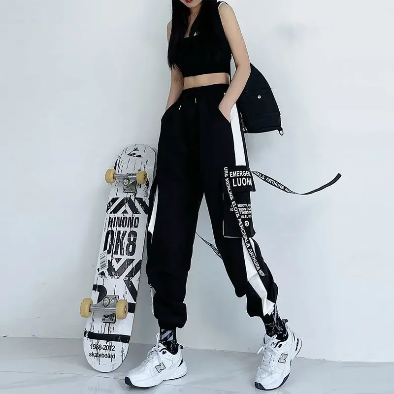 

Pants Women Trendy Ins Super Hot Street Beaming Overalls 2024 New Slim High Waist Casual Sports Cargo Pants Goth