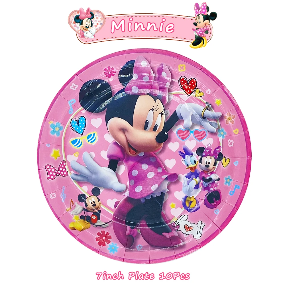 Anime Minnie Mouse Girls Party Tableware Supplies Children's Birthday Decoration Paper Plate Cup Napkin Ballon Baby Shower Gifts