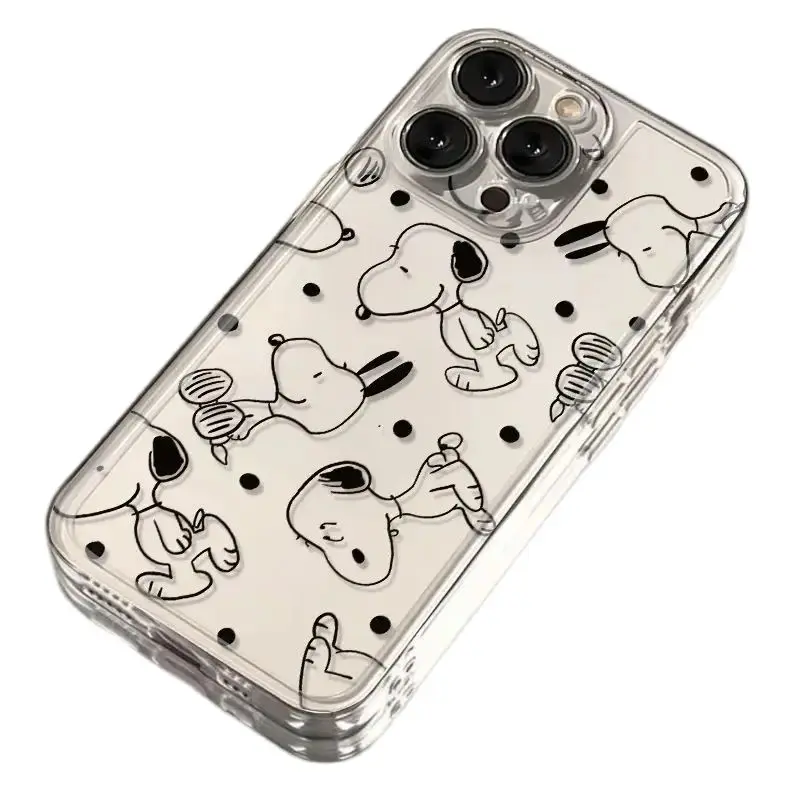 Black line Snoopy Y2K Cute Creative Phone Case For iPhone 16 15 14 13 12 11 Pro Max XR XS Max 7 8 Plus MINI Girl Cartoon Cover image 4