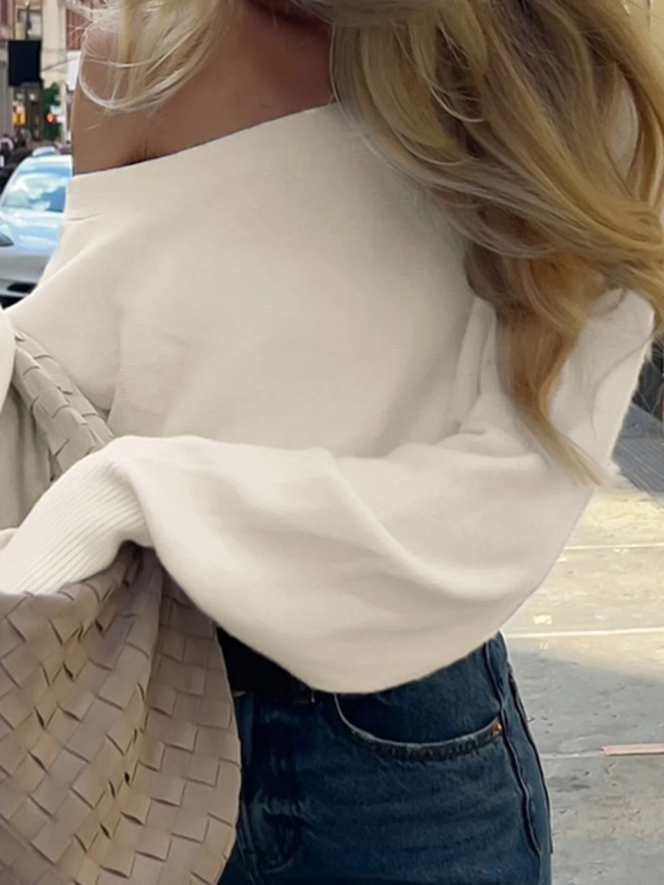 الصلبة خارج الكتف سترة فضفاضة مائل الرقبة طويلة الأكمام محبوك البلوفرات النساء الخريف الشتاء أزياء سيدة عادية