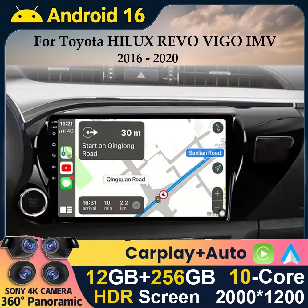 Android 16 Auto Carplay For Toyota HILUX IGO IMV REVO V2016 2017 2018 2019-2020 Car Radio Multimedia GPS Navi Player WIFI Stereo