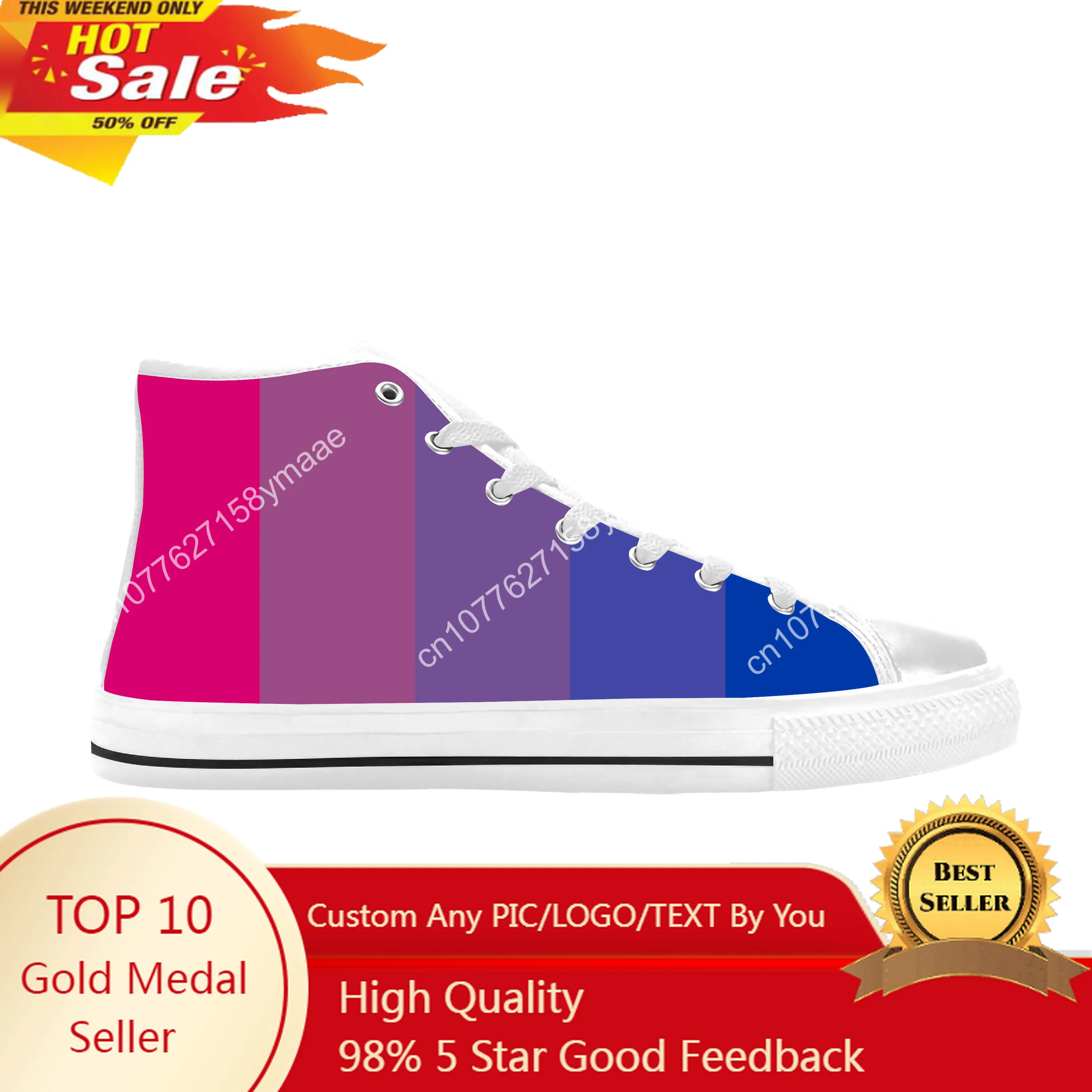 

Hot Bi Bisexual Flag Pride Lgbt Lgbtq Bisexuality Casual Cloth Shoes High Top Comfortable Breathable 3D Print Men Women Sneakers