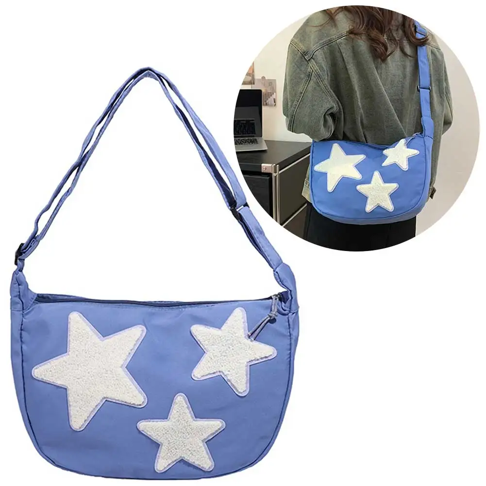 

Women Canvas Messenger Bag Adjustable Strap Star Shoulder Bag Soft Crossbody Sling Bag Pentagram Satchel Bag Student Book Bag