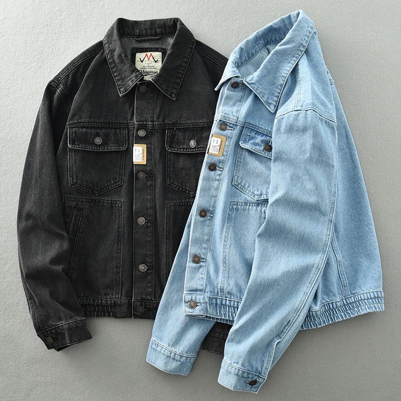 Autumn new vintage wash blue short denim jacket men\'s daily work loose outdoor casual coat