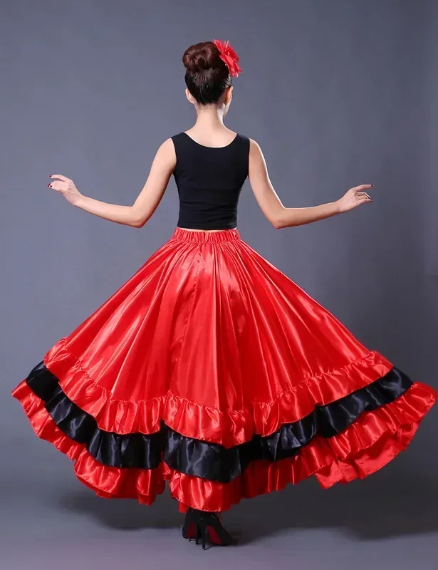 Woman New Spanish Bullfighting Skirt Belly Dance Adult Opening Square Oriental Dance Flamenco Dance Skirt 360 540 720 Degree