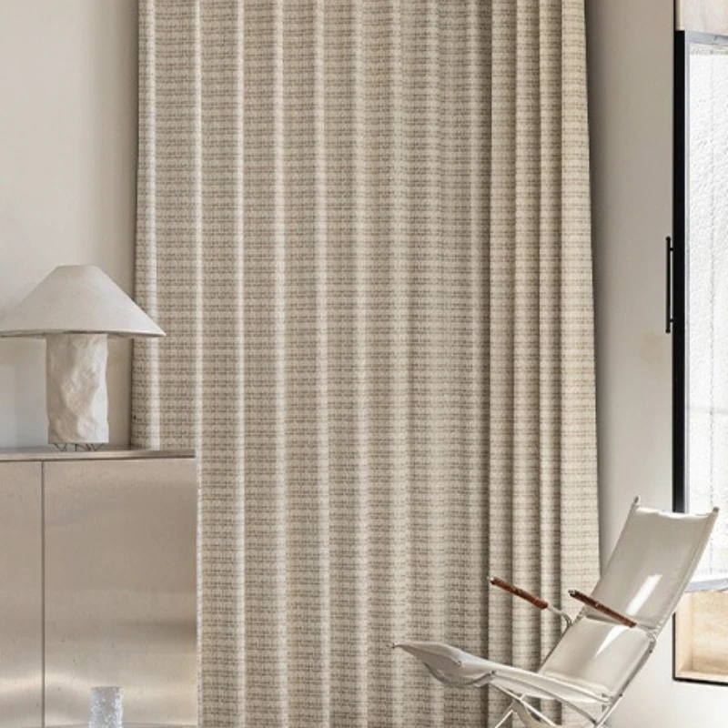 

French Blackout Living Room and Bedroom Plaid Jacquard Light Luxury Custom Size Luxury Sheer White Tulle Linen Fabric Door