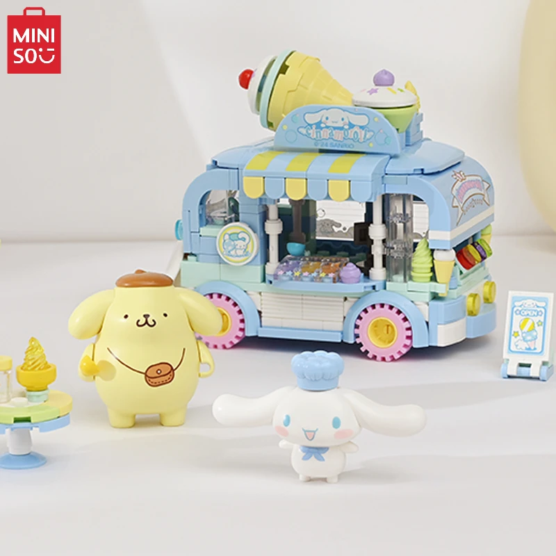 MINISO Sanrio Family Series Building Blocks Cinnamoroll Pompompurin DIY Dessert Cart Assembled Children's Toys Birthday Gift