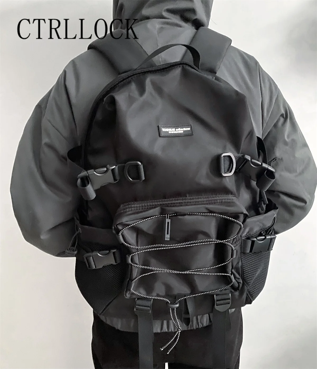 

CTRLLOCK Techwear Drawstring Schoolbag Casual Zipper Adjustable Buckles Backpack Outdoor Travel Bag