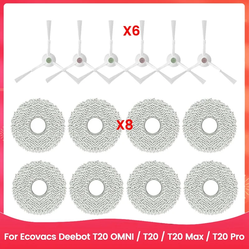 14PCS Per Ecovacs Deebot T20 OMNI / T20/T20 Max/T20 Pro Accessori Per Aspirapolvere di Ricambio Lavabile Spazzola Laterale Mop Panno