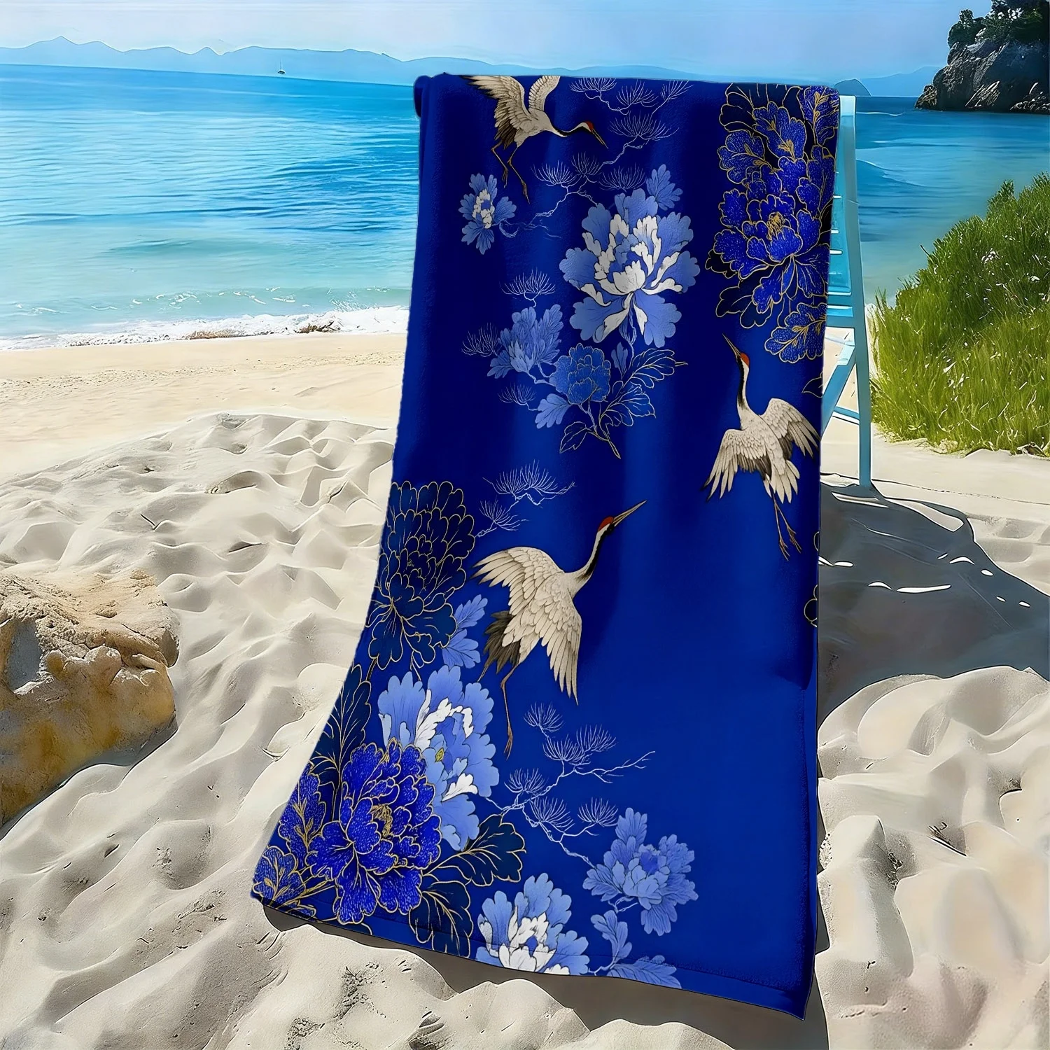 

Swan-blue floral pattern polyester microfiber beach towel is highly absorbent, suitable for swimming and beach outings