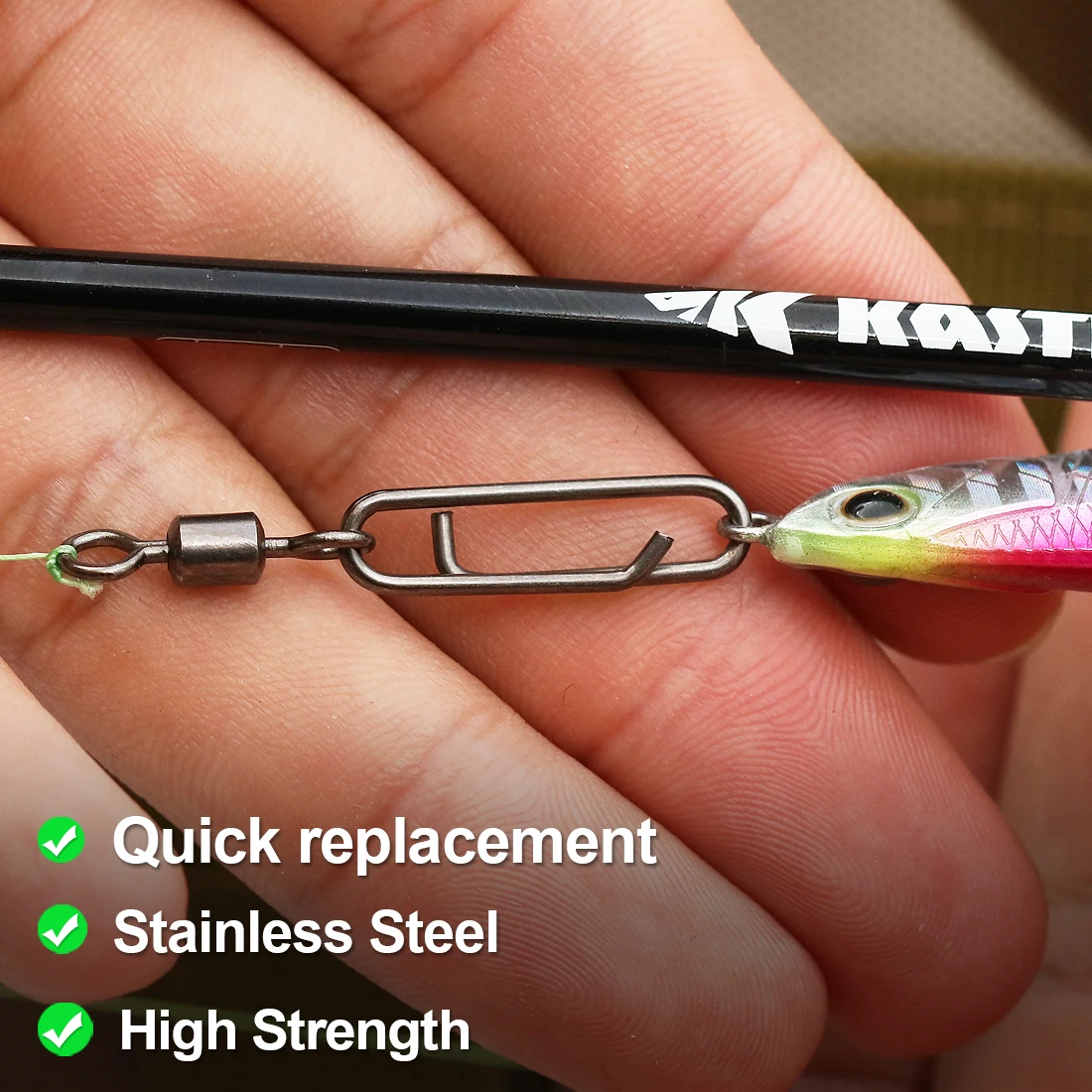 FishTrip 50Pcs Rolling Swivel Power Snap Clips Fishing Swivel Snap with Carabiner Stainless Steel Fishing Connector