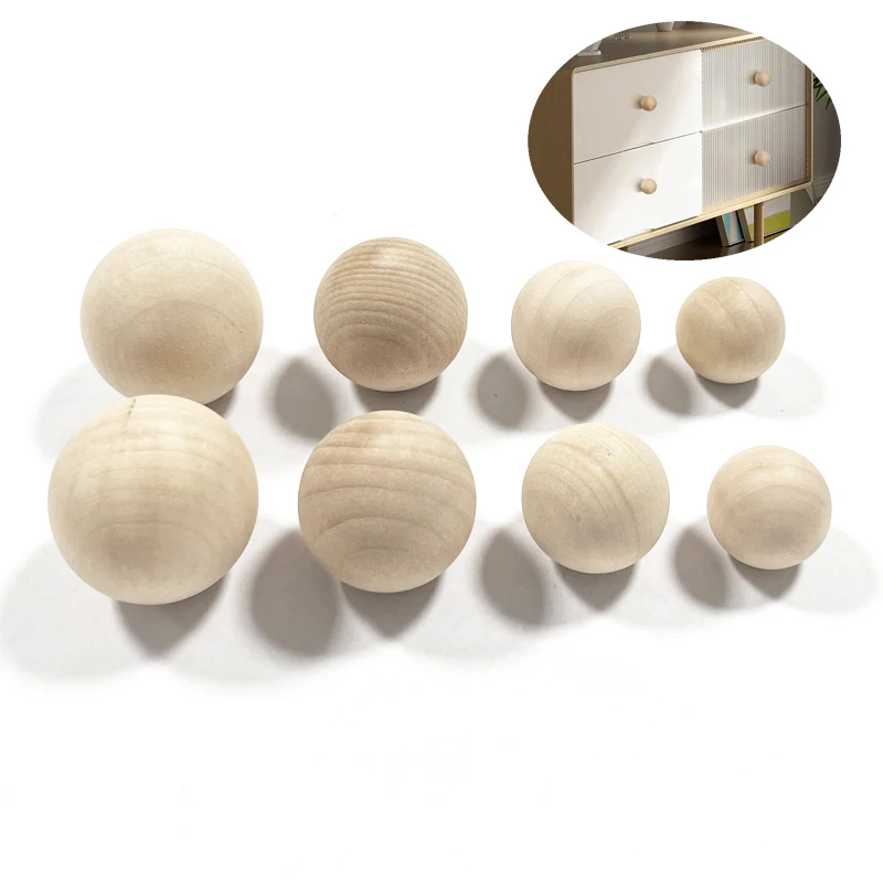 Holzkugelknöpfe – runde Möbelknöpfe aus Naturholz für Schrank, Kommode, Kleiderschrank, Schrank, Küche, Türgriffe und Griffe