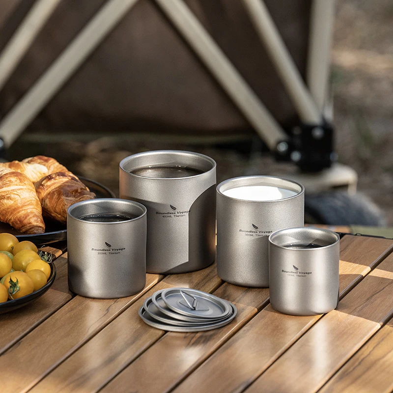 Boundless Voyage Titanium doppelwandiger Becher, ultraleicht, stapelbar, Tee-Trinkgeschirr, tragbar, für Outdoor-Camping, täglich verwendet – Detail 13