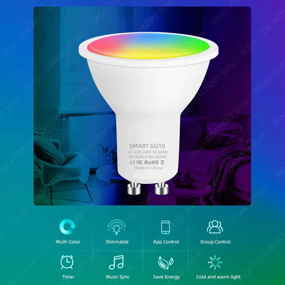 Tuya Smart GU10 Bluetooth APP Control Lamp RGB 220V LED 5W 7W 9W Dimmable Smart Life For Room Light Decoration Spotlight Bulbs