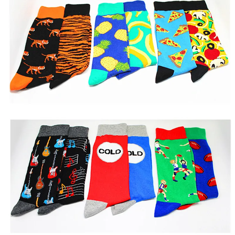 1 Pair New Style Pure Cotton Trend Left and Right Foot Socks Cartoon Casual Fruit Banana Flamingo Egg Couple Kateboard Socks