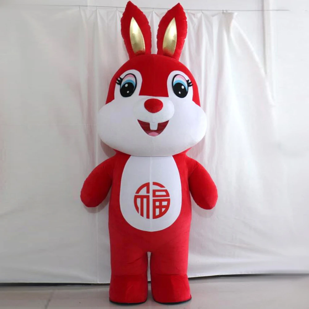 

Happiness Red Rabbit Mascot Costume Christmas Festival Golden Ears Giant Bunny Inflatable Costume For Adult Cosplay Fur Suit