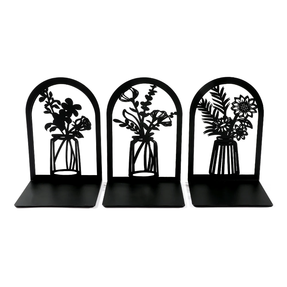 

4 Style Beautiful Vase Book Ends Home Desk Stationery Bookends Office Supplies Book Rack Stand Iron for Book Lovers Woman Man