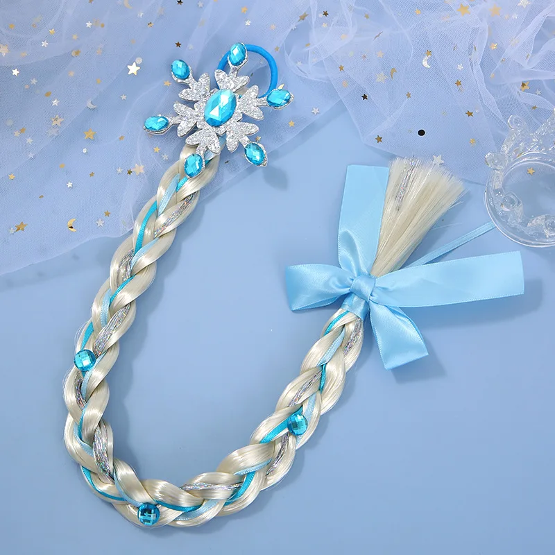 Girls Snowflake Hair Bow Kids Rainbow Hair Tie Princess Accessories Hairpieces Braids with Rubber Bands