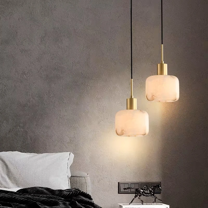 Modern alabaster pendant light Marble Copper Lamp Design Round Square Bedroom Living room Bedroom Stone lamp