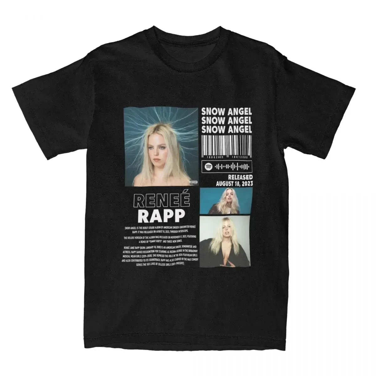 Men's Snow Angel Renee Rapp Album 90s T Shirt Cotton Tops Humorous Short Sleeve Crew Neck Tees Graphic Printed T-Shirts