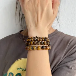 Real Matte Tiger Eyes Bracelets Natural Stone Beaded Bracelets Men Women For Healing Minimalist Yoga Meditation Bracelet Gifts