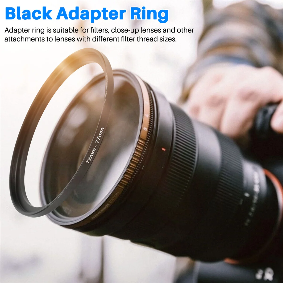 Повышающий фильтр для объектива камеры 72–7 мм, черное металлическое переходное кольцо