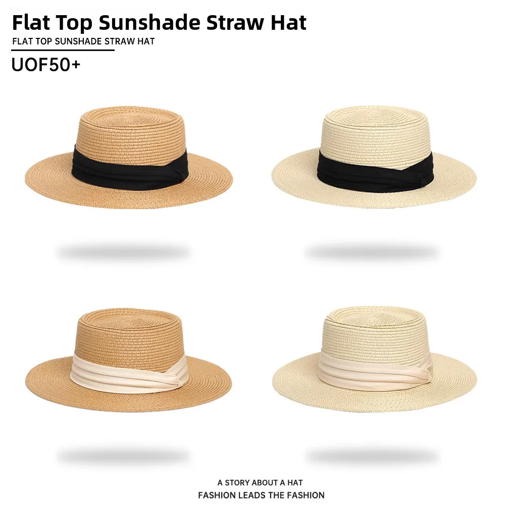 Été nouveau 2025 femmes chapeau de soleil plat haut St plage sable plage chapeau visage minceur crème solaire casquette décontracté noeud chapeau