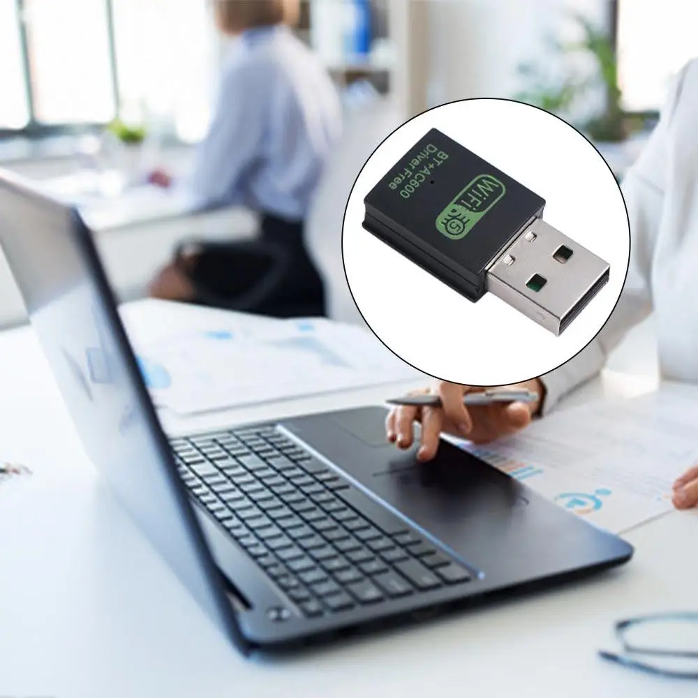Сетевой адаптер Wi-Fi BT + AC600 WLAN Dongle WiFi-приемник Сетевая карта Бесплатный драйвер 2,4G и 5G для ноутбуков/смартфонов/планшетов/