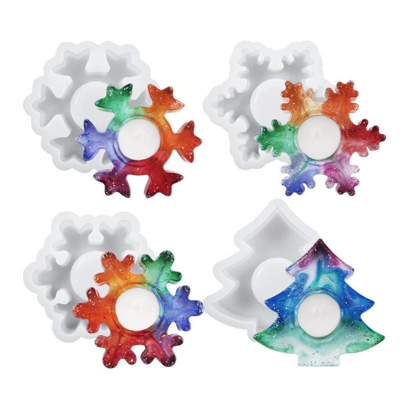 1/4Piece Tealight Holder Epoxy Resin Mould Snowflake Holder Silicone Mold Drop shipping