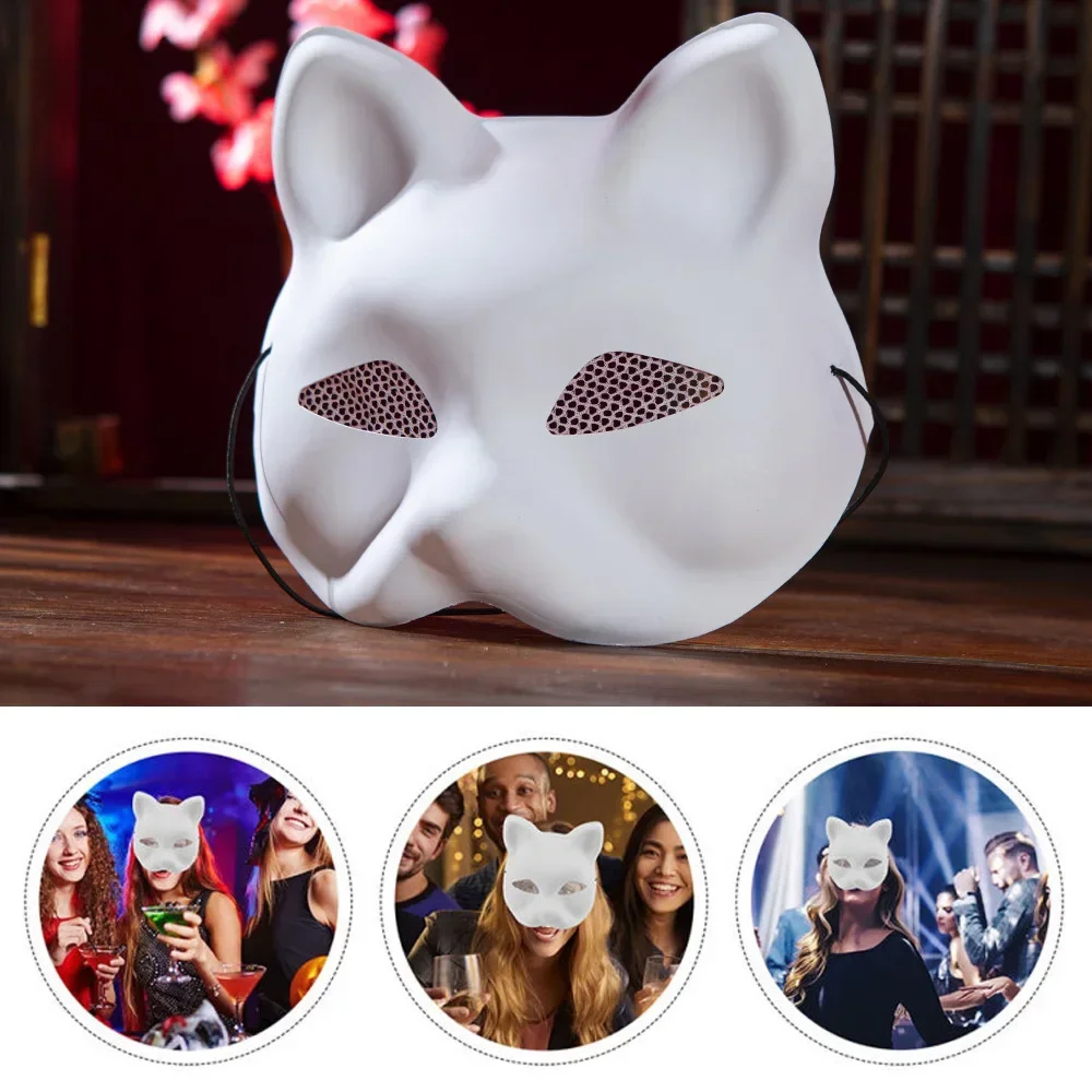 Japanese Mask Half Face Hand-painted Cat Fox Mask Anime Demon Slayer Masquerade Halloween Festival Cosplay Prop