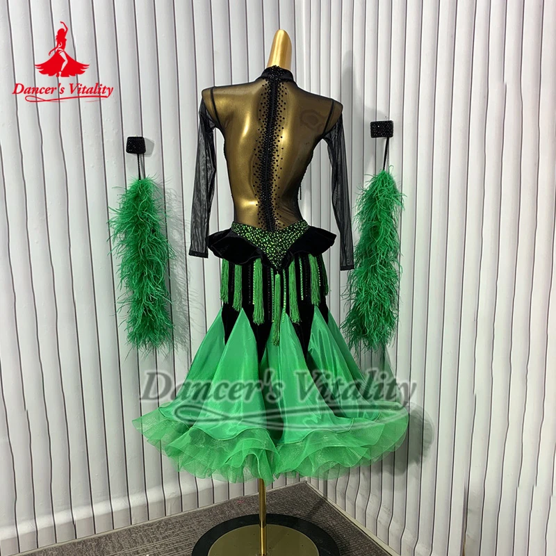 Standard Ballsaal Mode Design Luxuriöse Grüne AB Stein Perle Seide Kleider Frauen Walzer Führen Kleiden Benutzerdefinierte Tänzerin Vitalität