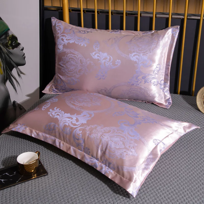 European Satin Jacquard Pillowcase Exquisite Breathable Solid Pillow Cases for Hot Sleepers Summer Autumn Cooling Feel Bedding view 3