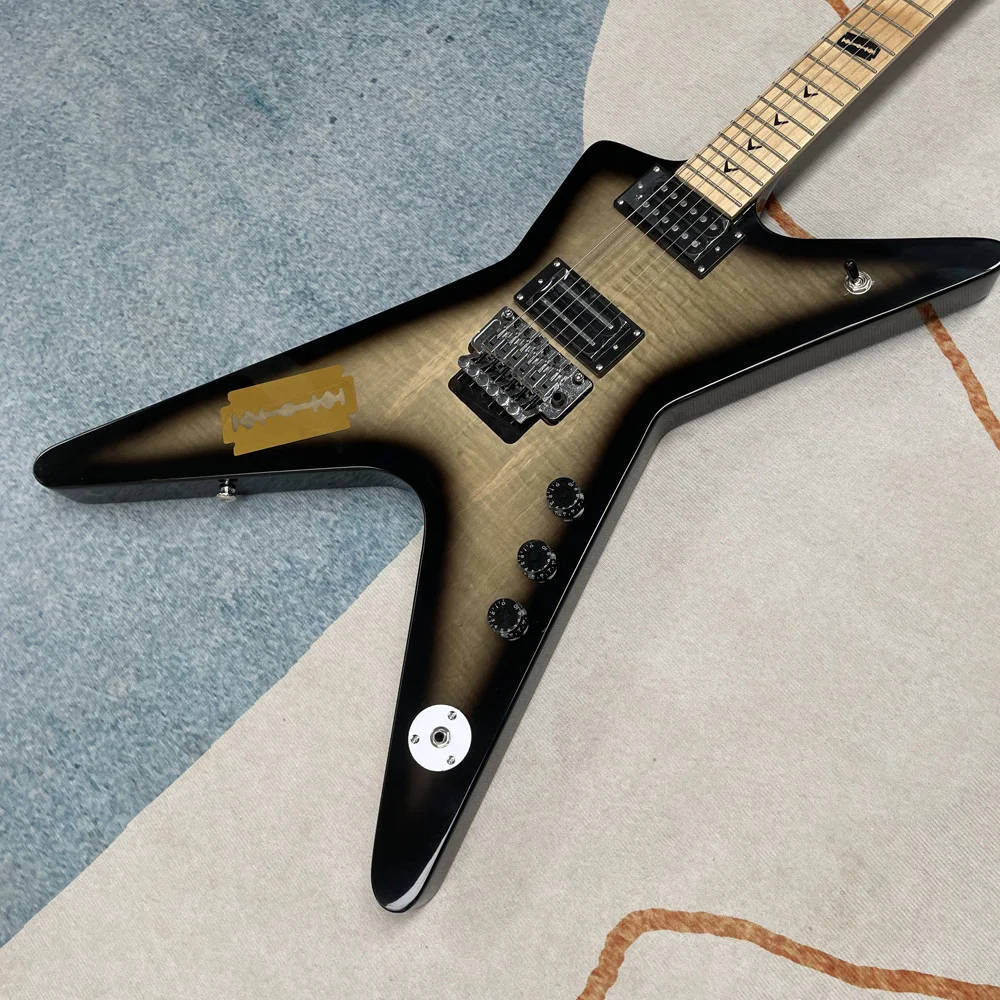 

Black gradient 6-string electric guitar, double vibrato joystick, guitar solo playing guitar, tiger patterned panel