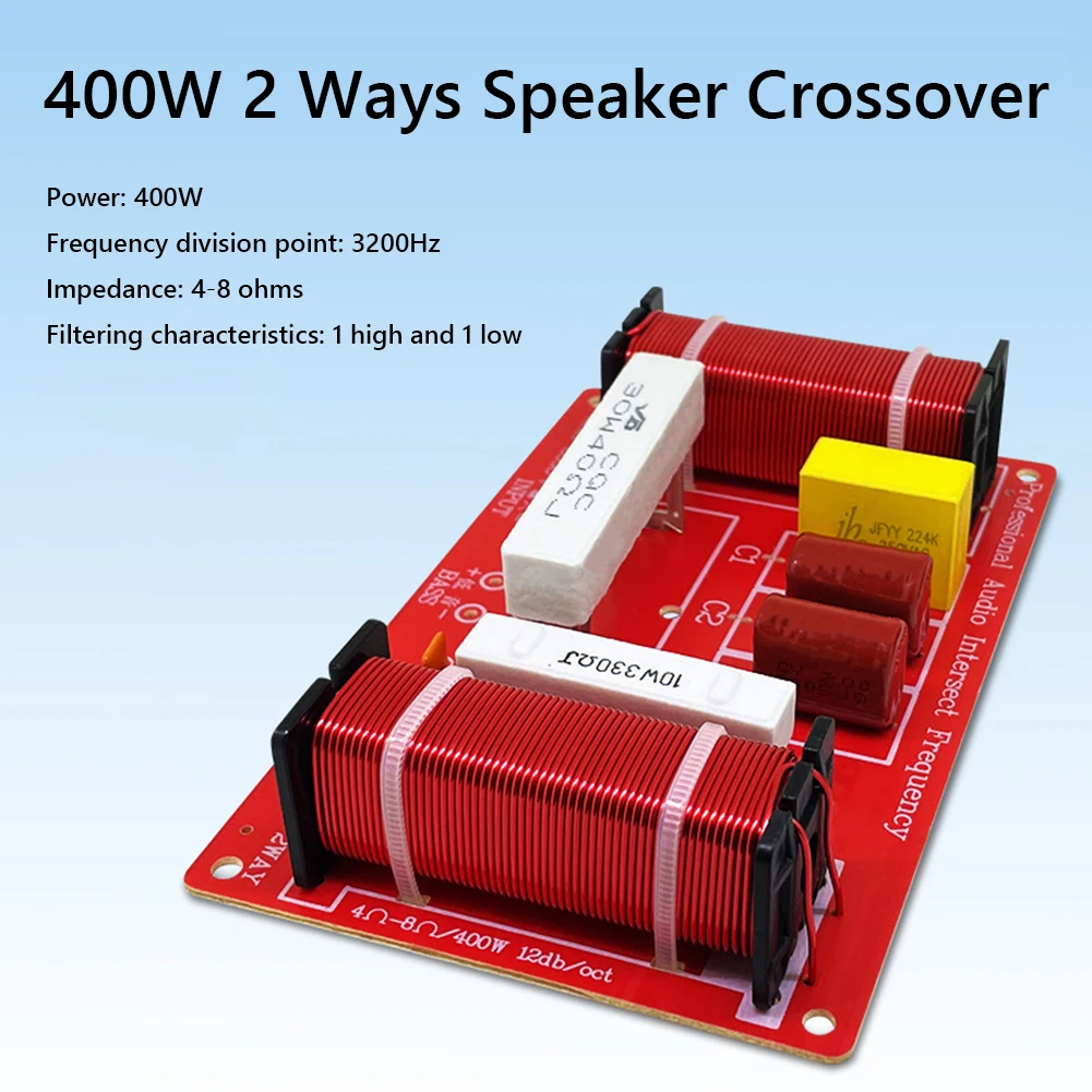 400W Speaker Frequency Divider Stereo Crossover 2 Way Speaker Frequency Divider Audio Treble Bass Filter for Stage Speaker