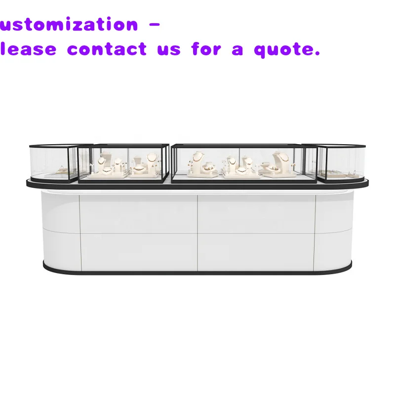 

custom.Factory Retail Necklace Shop Design Glass Metal White Jewelry Display Show with Led Light Counter