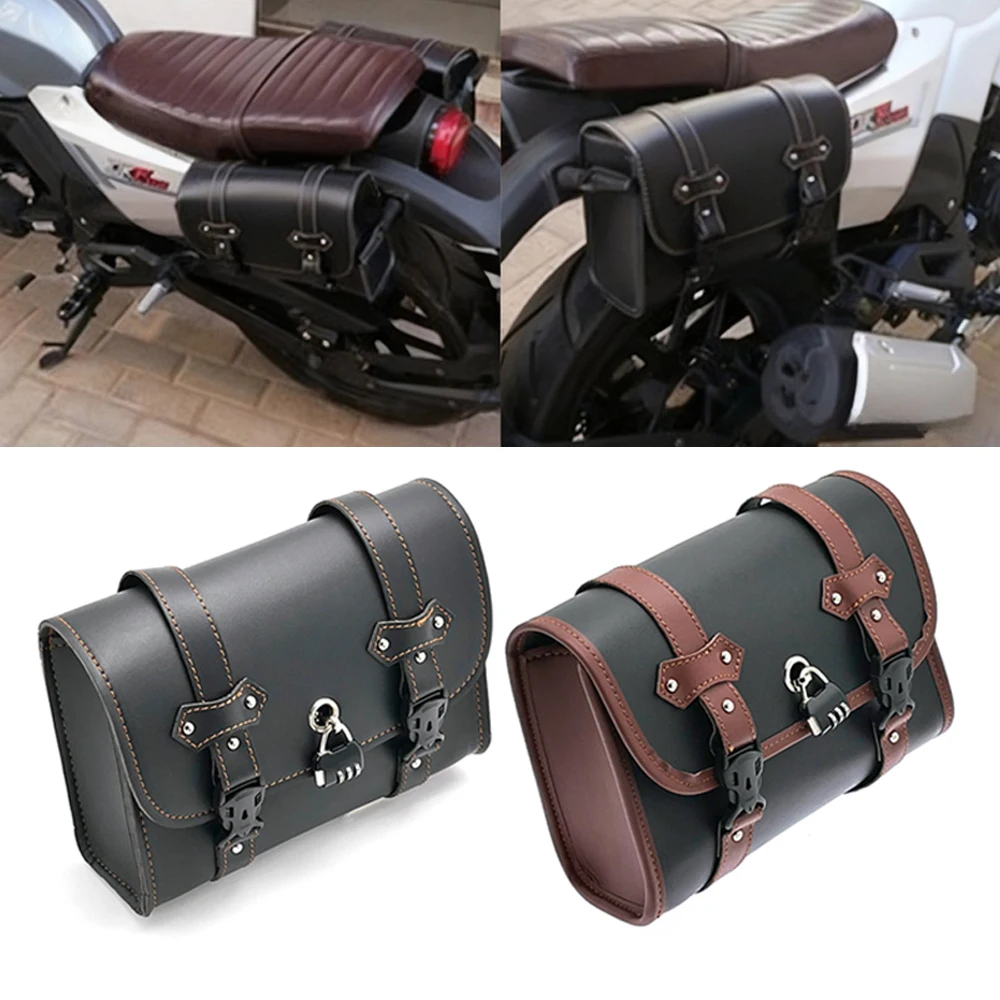 

PU Leather Motorcycle Saddle Side Bag Waterproof with Two Extra Straps Motorbike Side Bag with Password Lock for Motorcycle