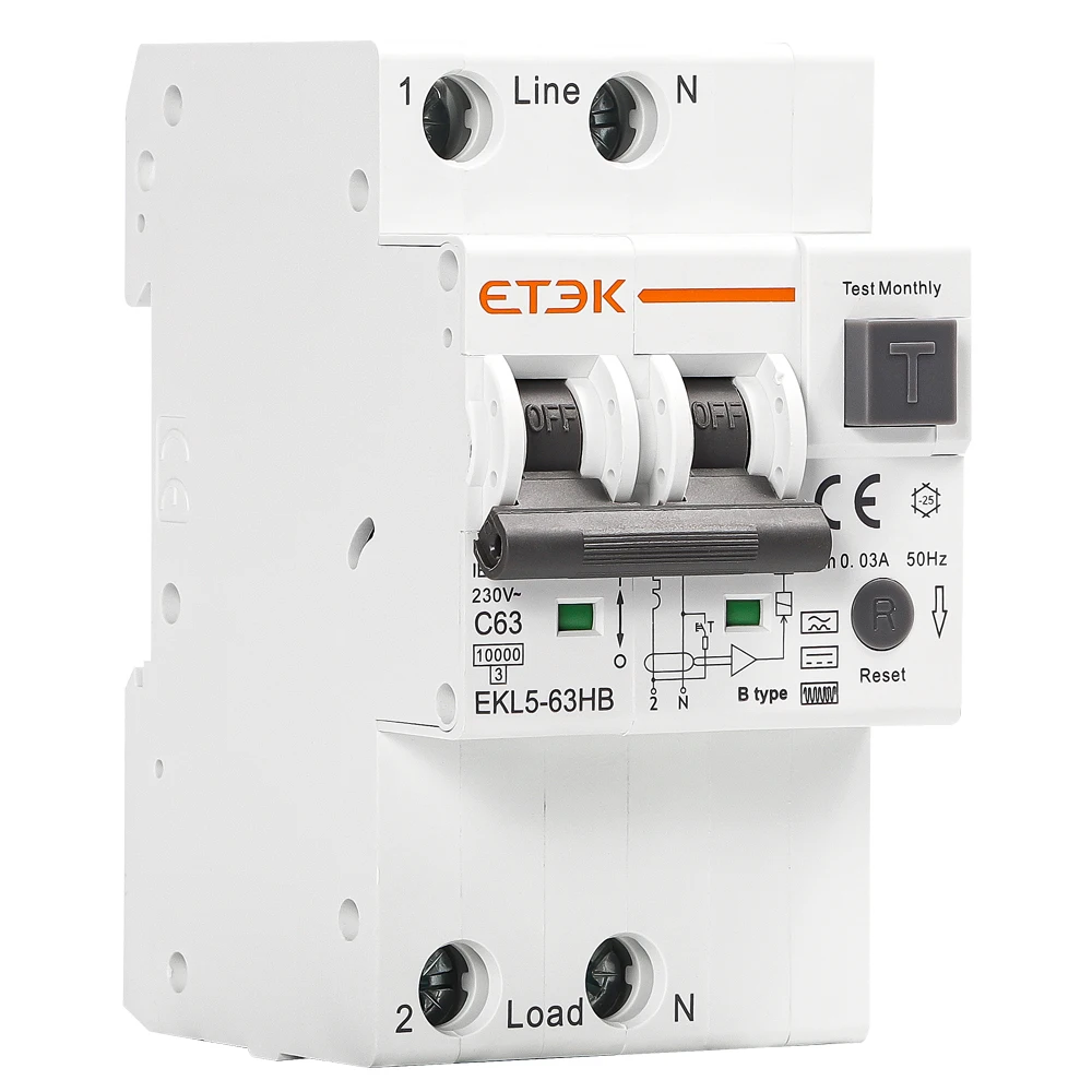 ETEC Type B RCBO Residual Automatic Circuit Breaker 10KA 3P+N 4P 40a 63a Over Current Leakage Protection 30mA EKL5