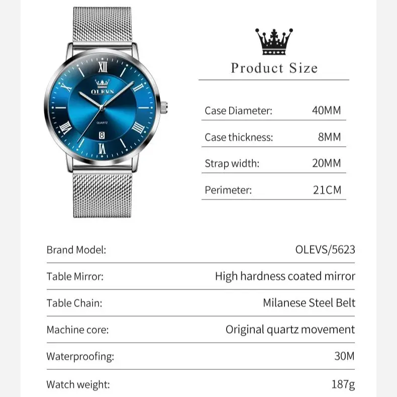 OLEVS 5623 Jam Tangan Pria Jam Tangan Kuarsa Pria Bisnis Sederhana Modis Jam Tangan Pria Tanggal Otomatis Kedap Air Asli Ultra Tipis Klasik