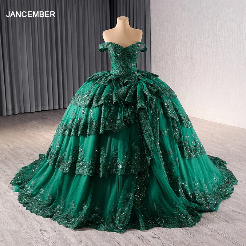 Green Quinceanera Dress Party Lace Beading Ball Gown Bride Robe Scoop Neck Bridal Dresses vestidos de 15 años quinceañeras